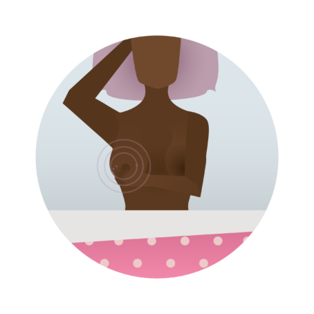 Illustration of a woman performing a breast exam