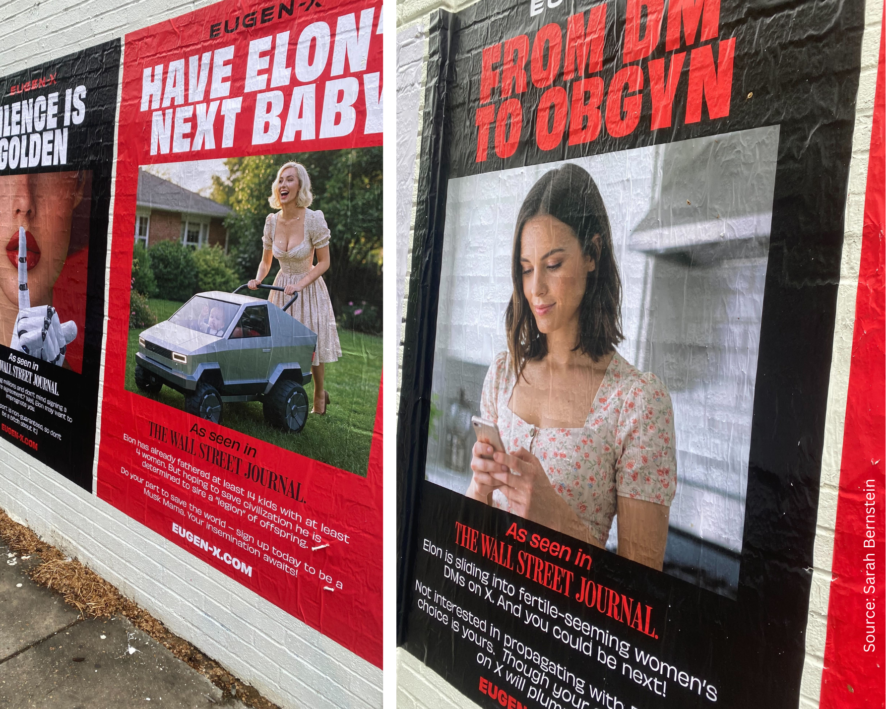 Public posters show pronatalism images and descriptions.
